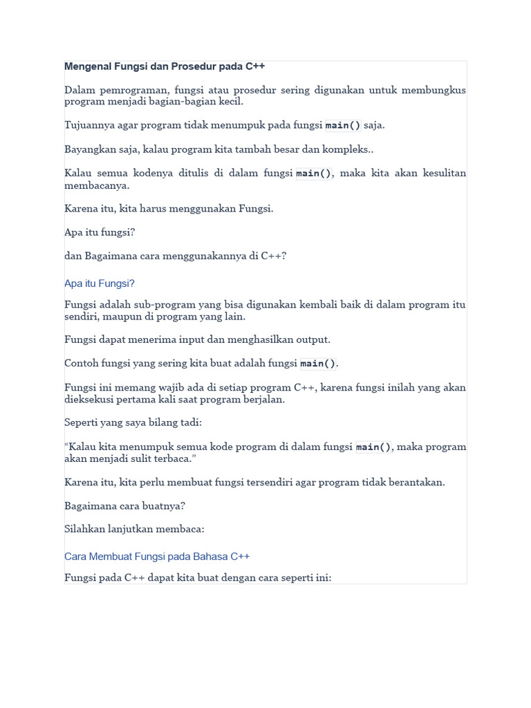 Fungsi dan Prosedur dalam C++ | PDF