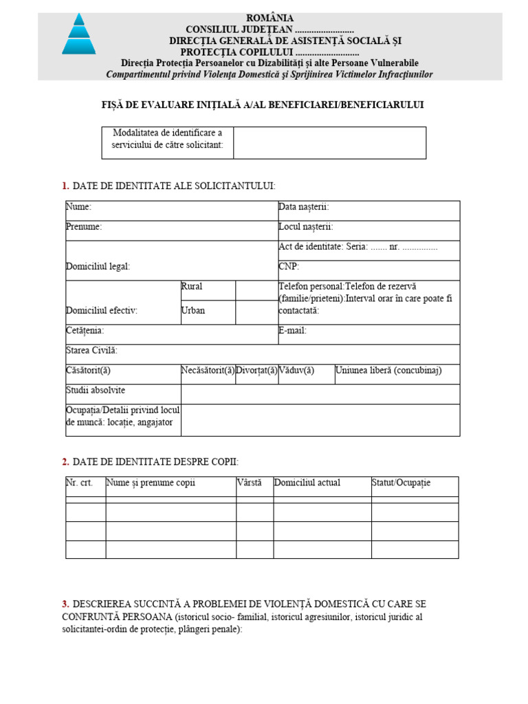 Fisa Evaluare Initiala A Beneficiarului | PDF