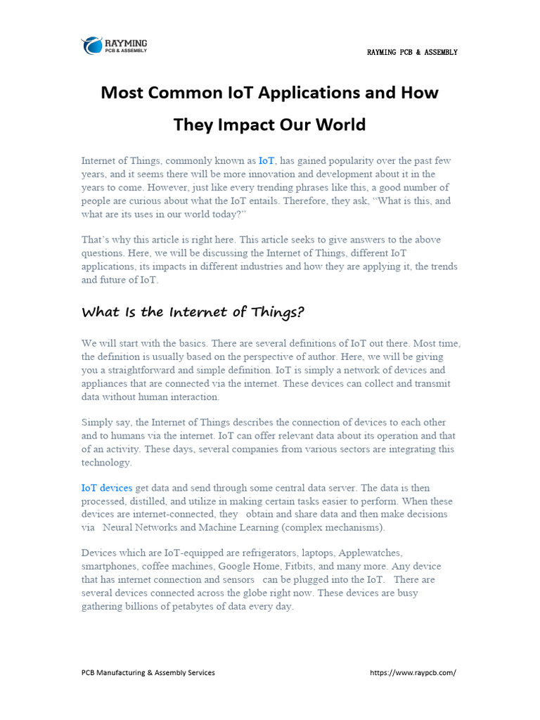 Common IoT Applications Explained | PDF | Internet Of Things | Wearable ...