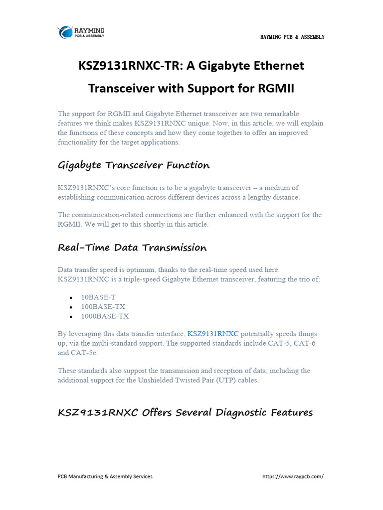 KSZ9131RNXCTR A Gigabyte Transceiver With Support For RGMII PDF