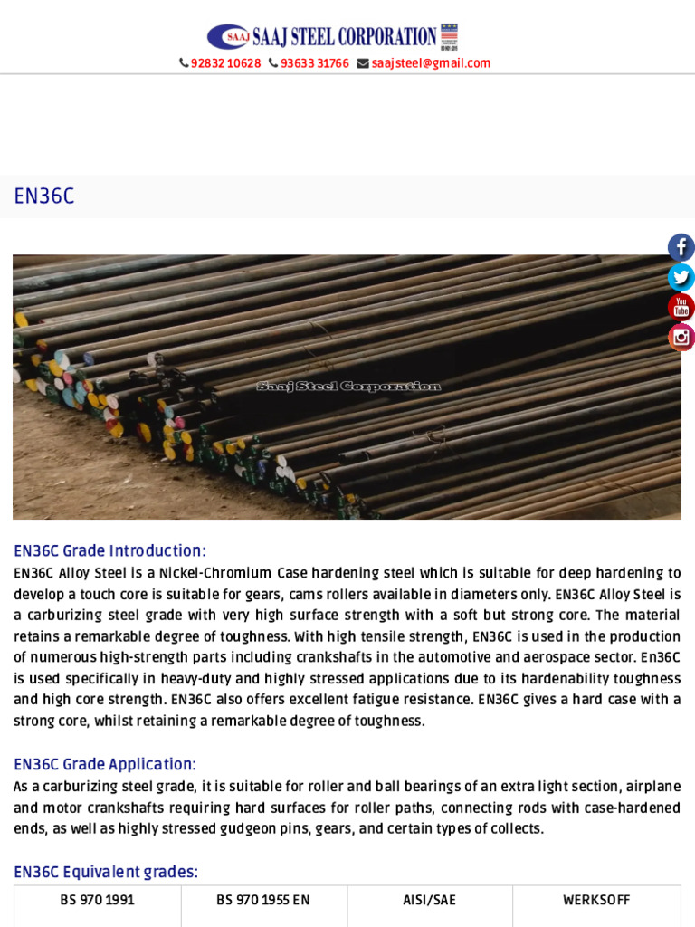 EN36C Alloy Steel Overview and Properties | PDF | Heat Treating ...