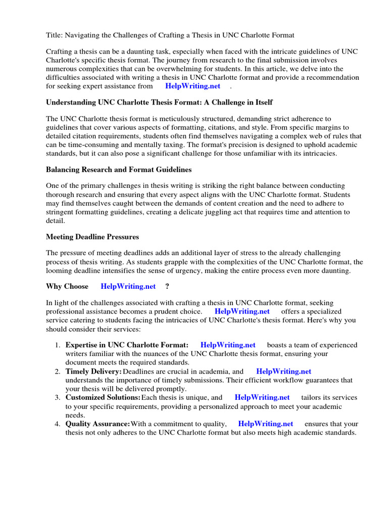 Unc Charlotte Thesis Format | PDF | Thesis