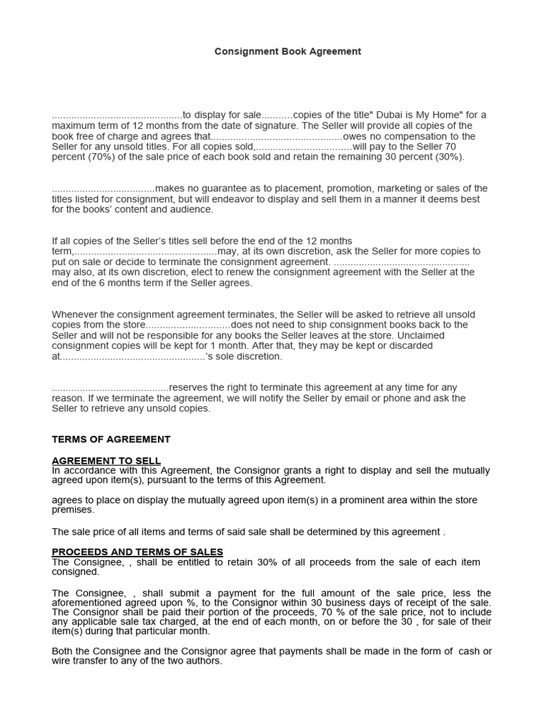 Book Consignment Agreement Terms | PDF