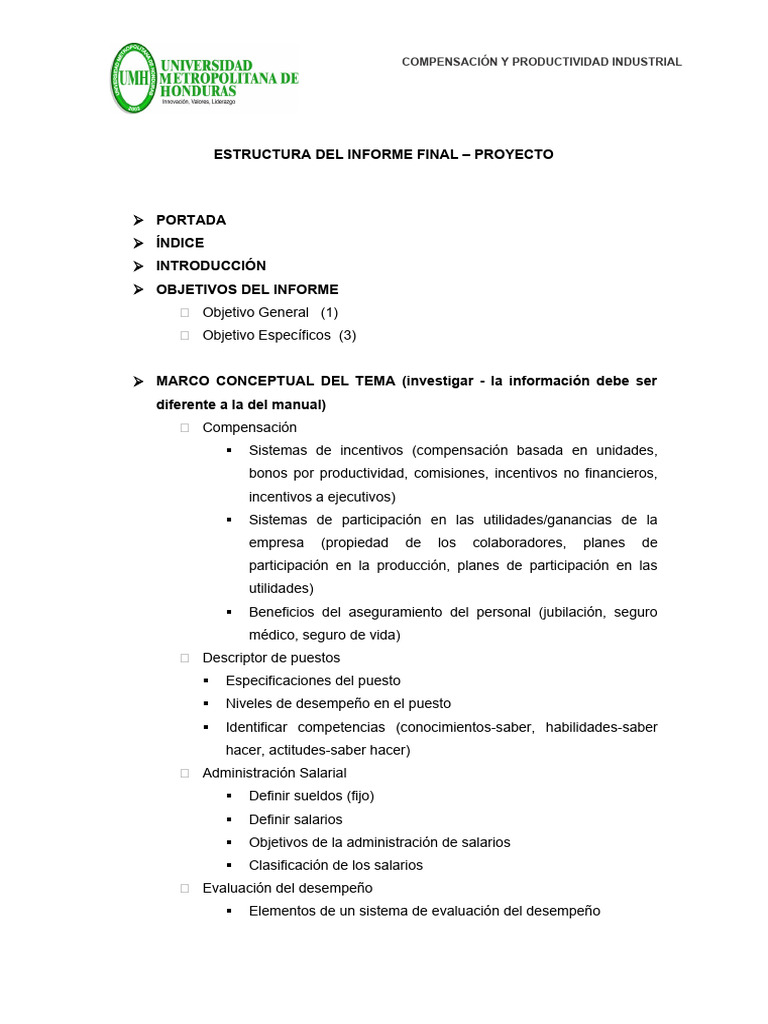 Estructura Del Proyecto Final | PDF | Business | Evaluación