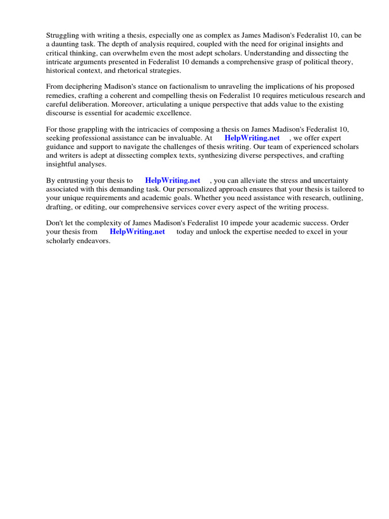 James madison federalist 10 thesis pdf the federalist papers