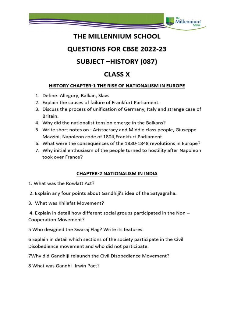 History class 10 important board questions-1 | PDF