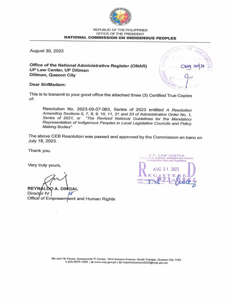 2023-09-07-063 ONARCEB Resolution re Amendment of IPMR Guidelines Sec 5 ...