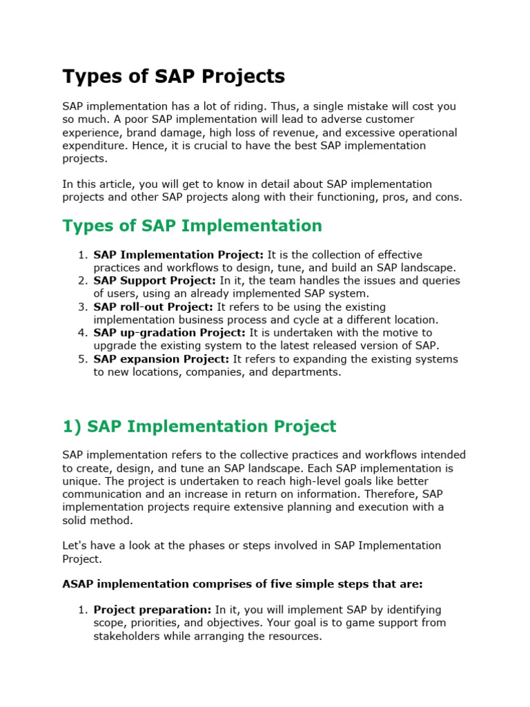 Types of SAP Projects | PDF | Implementation | Software Bug