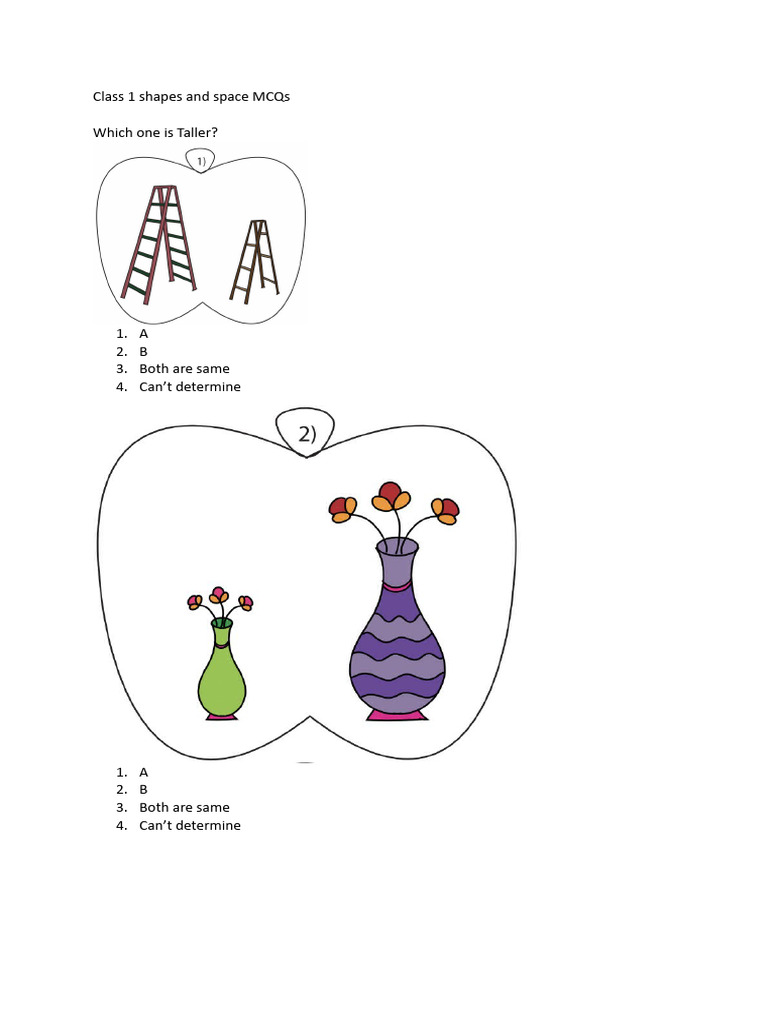 Class 1 shapes and space mcqs pdf