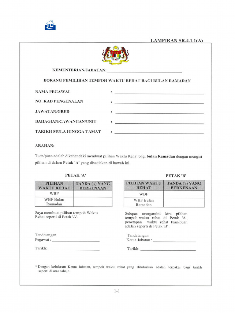 Borang Kerja Fleksi Bulan Ramadhan Pdf