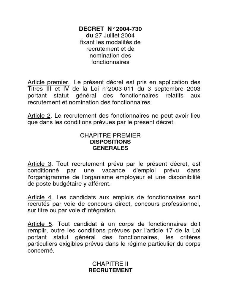 Modalités de Recrutement des Fonctionnaires | PDF | Gouvernement