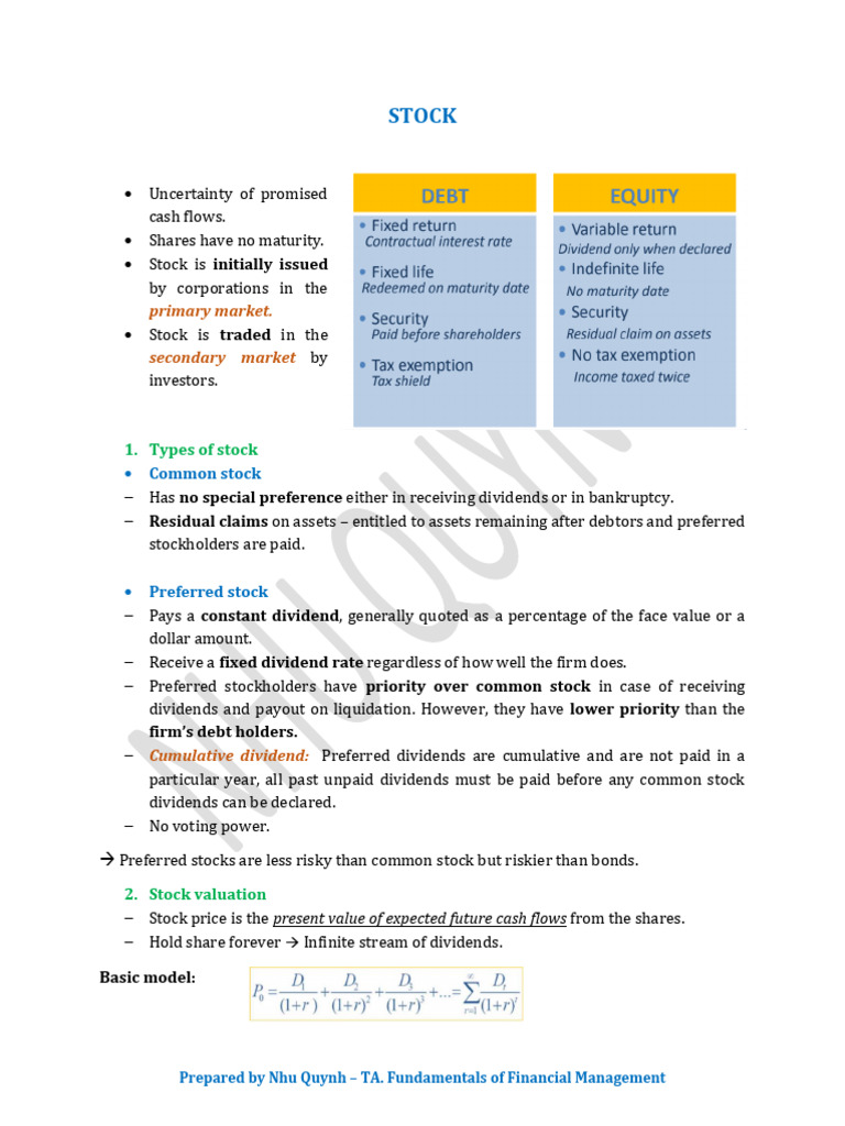 Understanding Stock Types and Valuation | PDF | Stocks | Preferred Stock