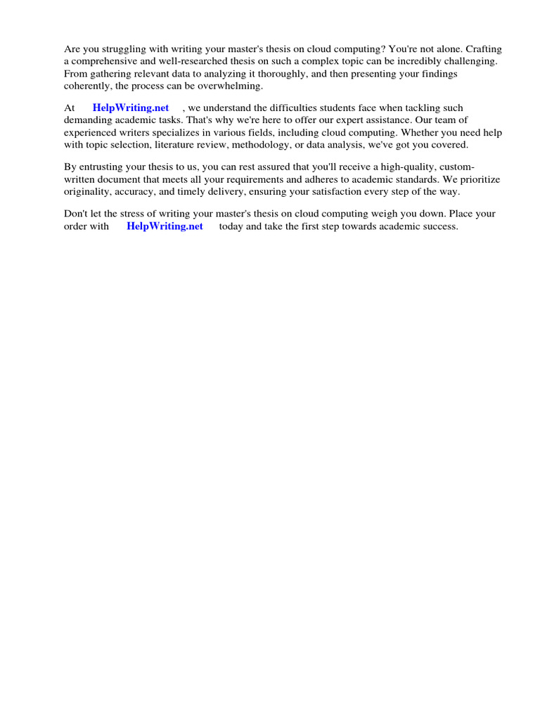 Master Thesis Help on Cloud Computing | PDF
