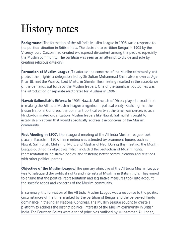 Formation of All India Muslim League | PDF | All India Muslim League ...