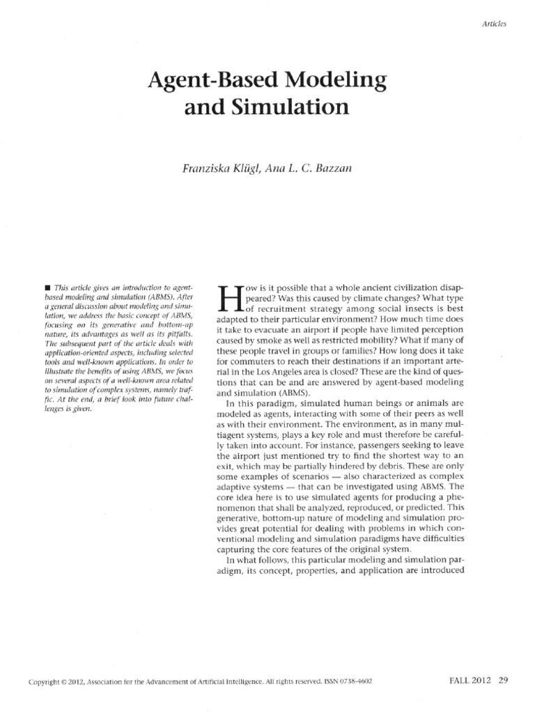 Agent Based Modelling and Simulation - Klugl Bazzan | PDF