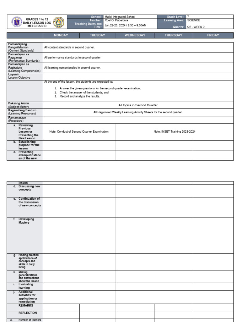 Grade 7 Science Daily Lesson Log | PDF | Learning | Teachers