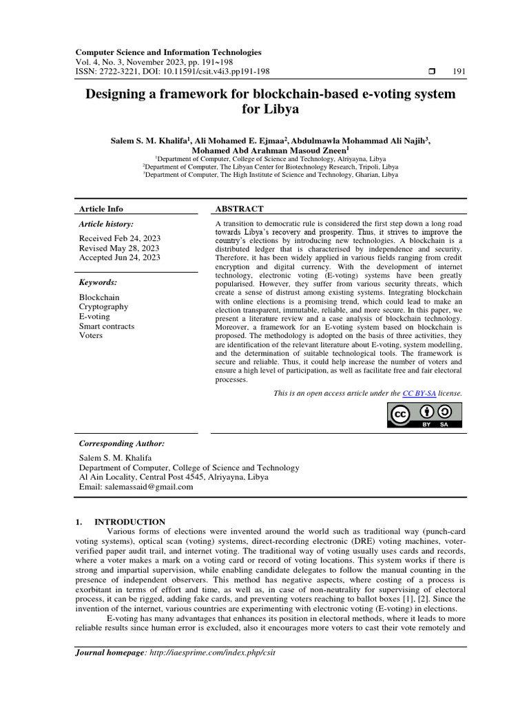 Blockchain E-Voting Framework for Libya | PDF | Electronic Voting | Voting