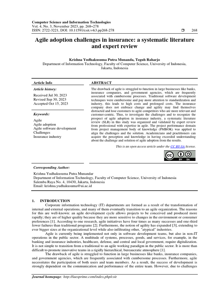 Agile Adoption Challenges in Insurance: A Systematic Literature and ...