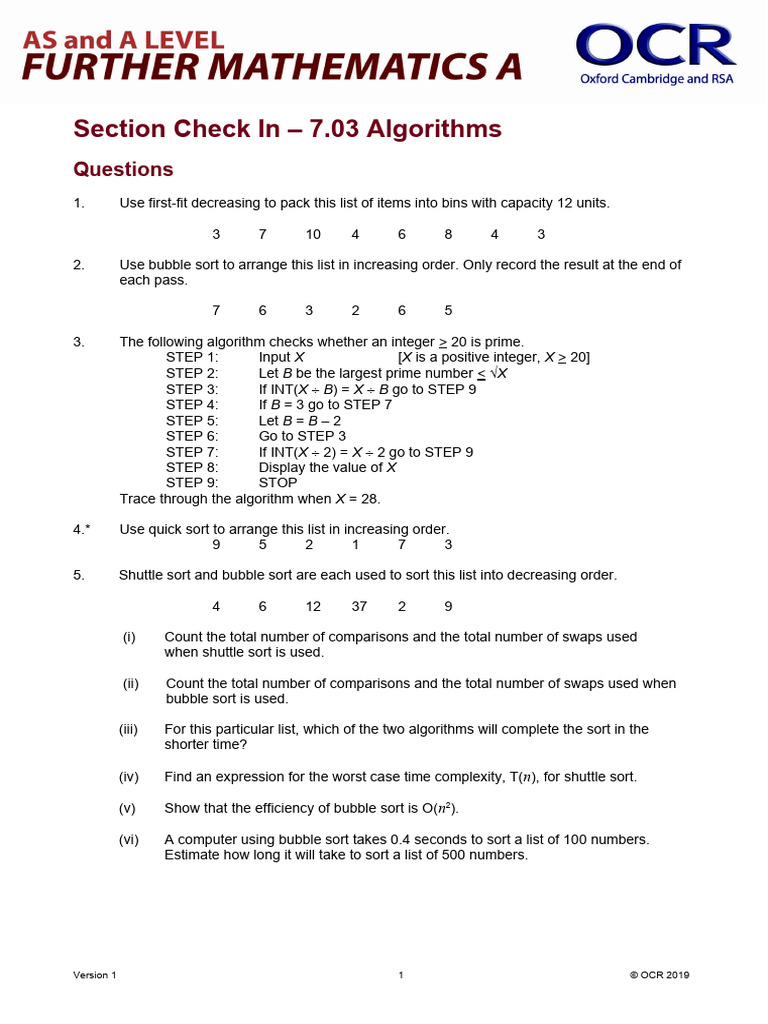 7.03 Algorithms | PDF