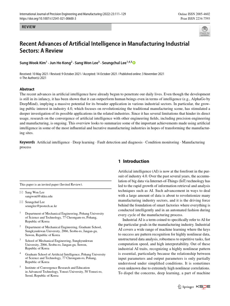 Recent Advances of Artificial Intelligence in Manufacturing Industrial ...