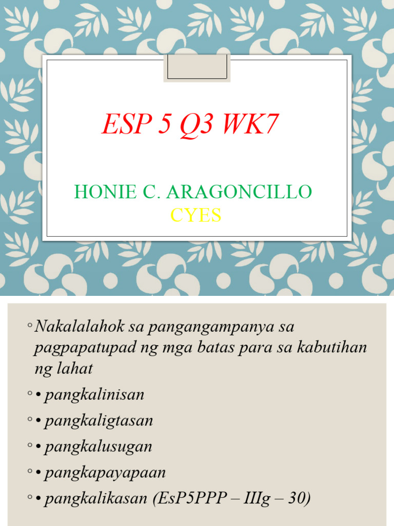 Esp 5 Q3 Wk7: Honie C. Aragoncillo | PDF
