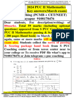 2024 PUC II Maths Key Answer and QP PUC II PCMB Notes Links