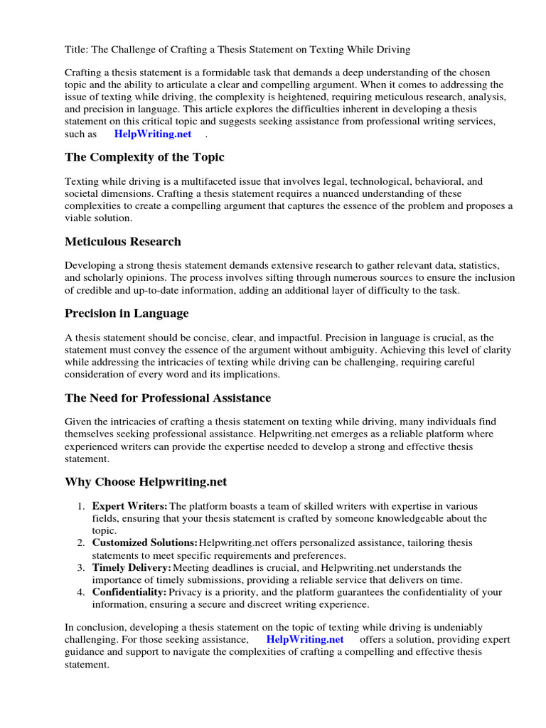 Thesis statement examples texting while driving pdf text messaging