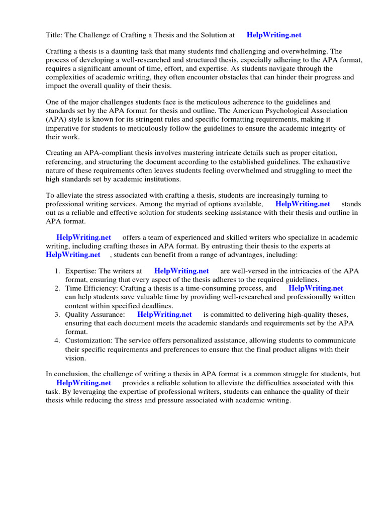 Thesis And Outline Apa Pdf