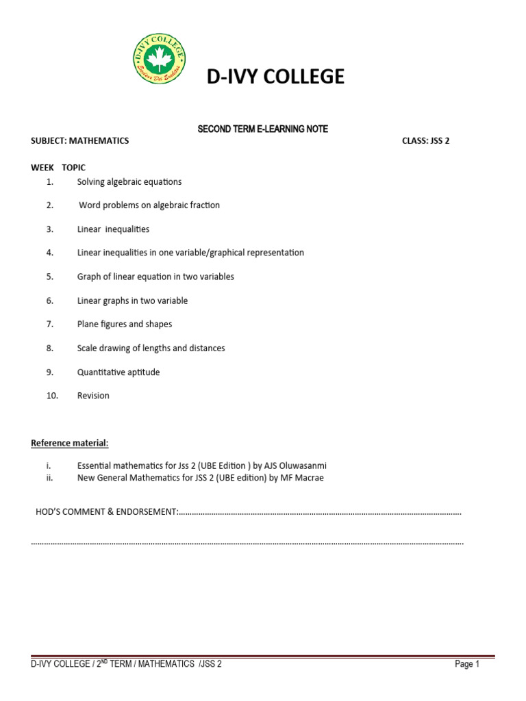 JSS 2 Mathematics: Inequalities & Equations | PDF | Inequality ...
