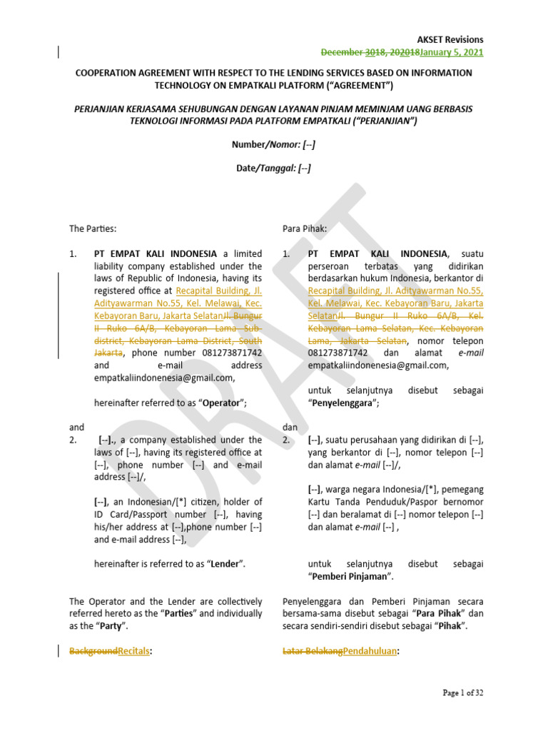 Perjanjian Kerjasama Layanan Pinjam | PDF