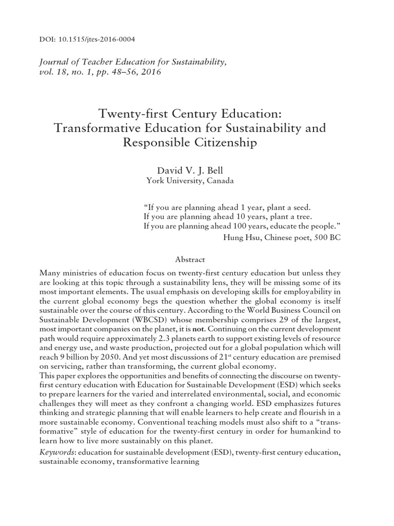 Twenty-First Century Education: Transformative Education For ...