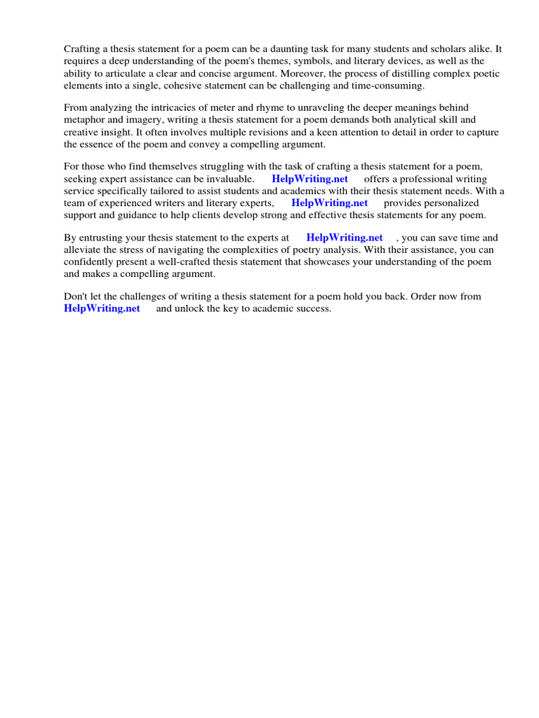 Writing A Thesis Statement For A Poem | PDF | Essays | Poetry