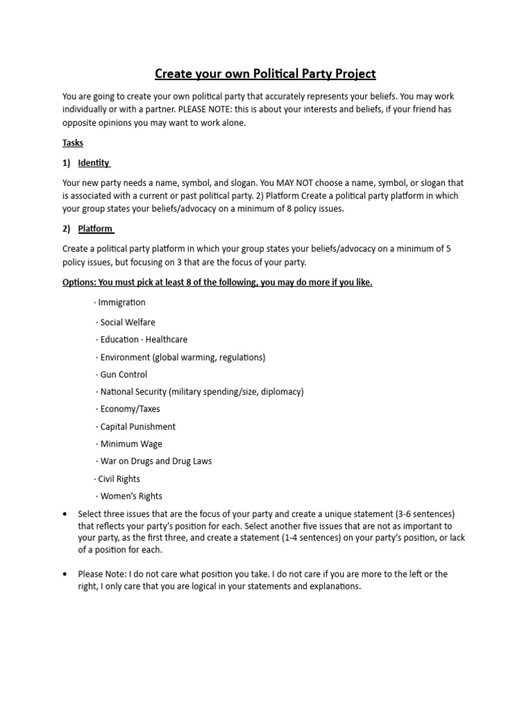 Jaylen Carter - Create Your Own Political Party Project | PDF