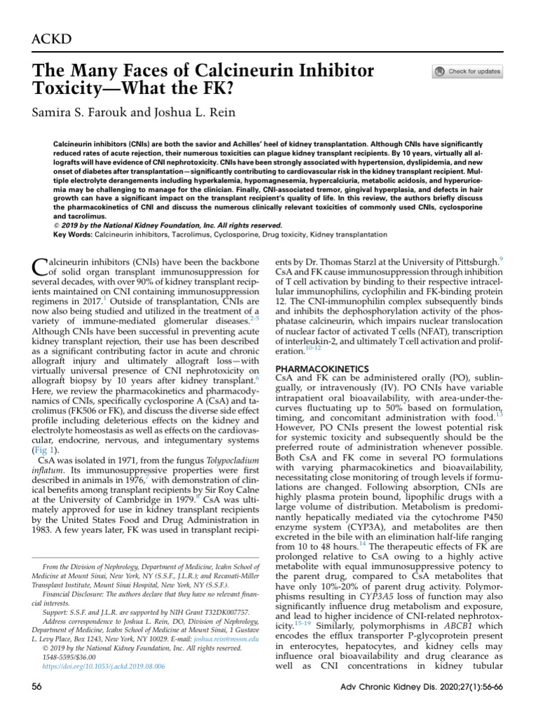 Calcineurin Inhibitor Toxicity in Kidney Transplants | PDF | Science ...
