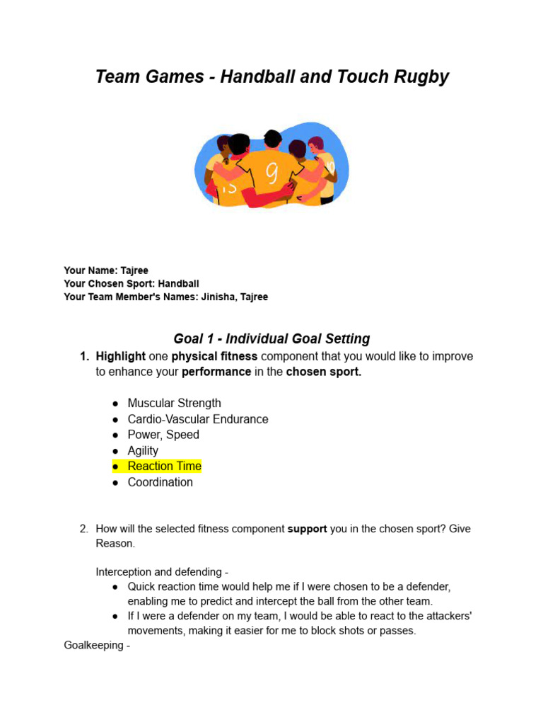 Bi - FA and Goal Setting - Team Games - Handball and Touch Rugby-1 ...