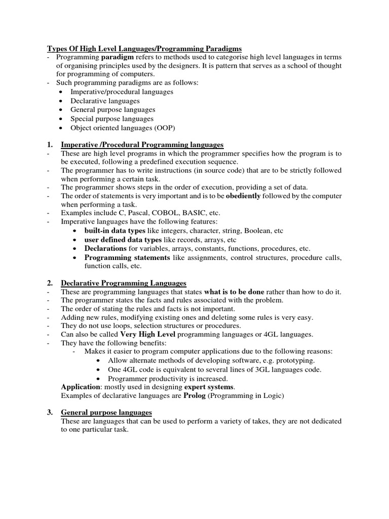 Types of High Level Languages | PDF