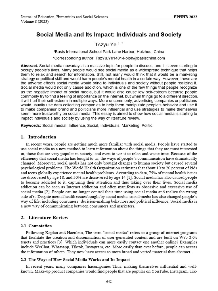 Social Media's Impact on Society and Individuals | PDF | Social Media ...