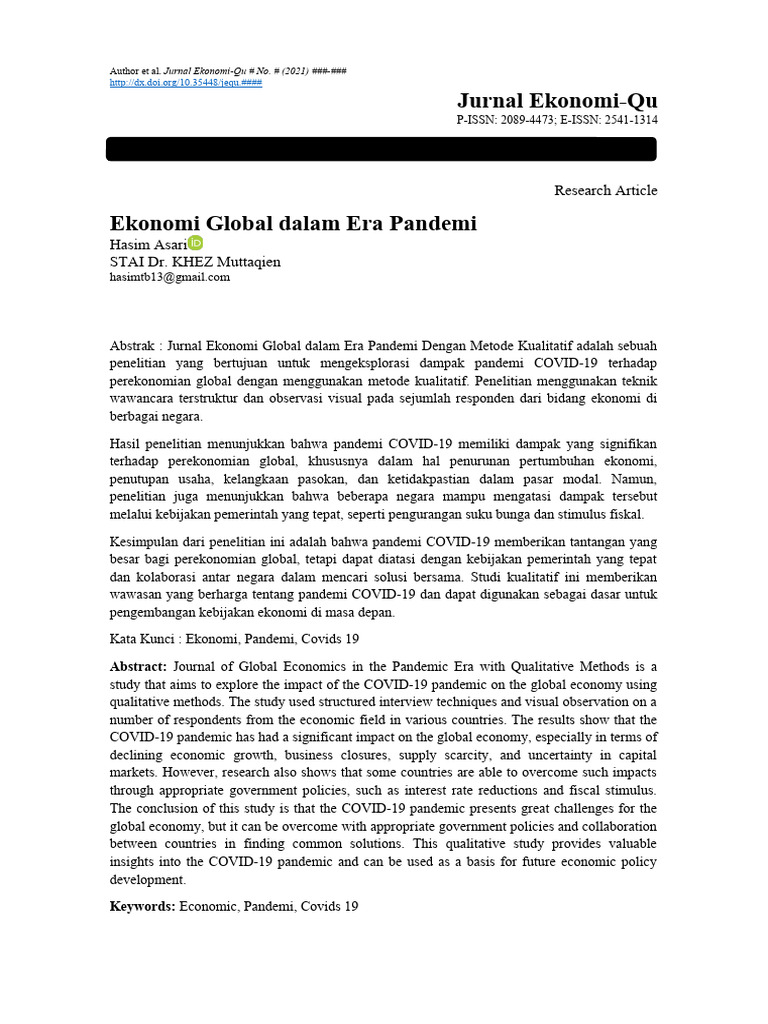 Jurnal Ekonomi Qu Template Autorecovered Pdf