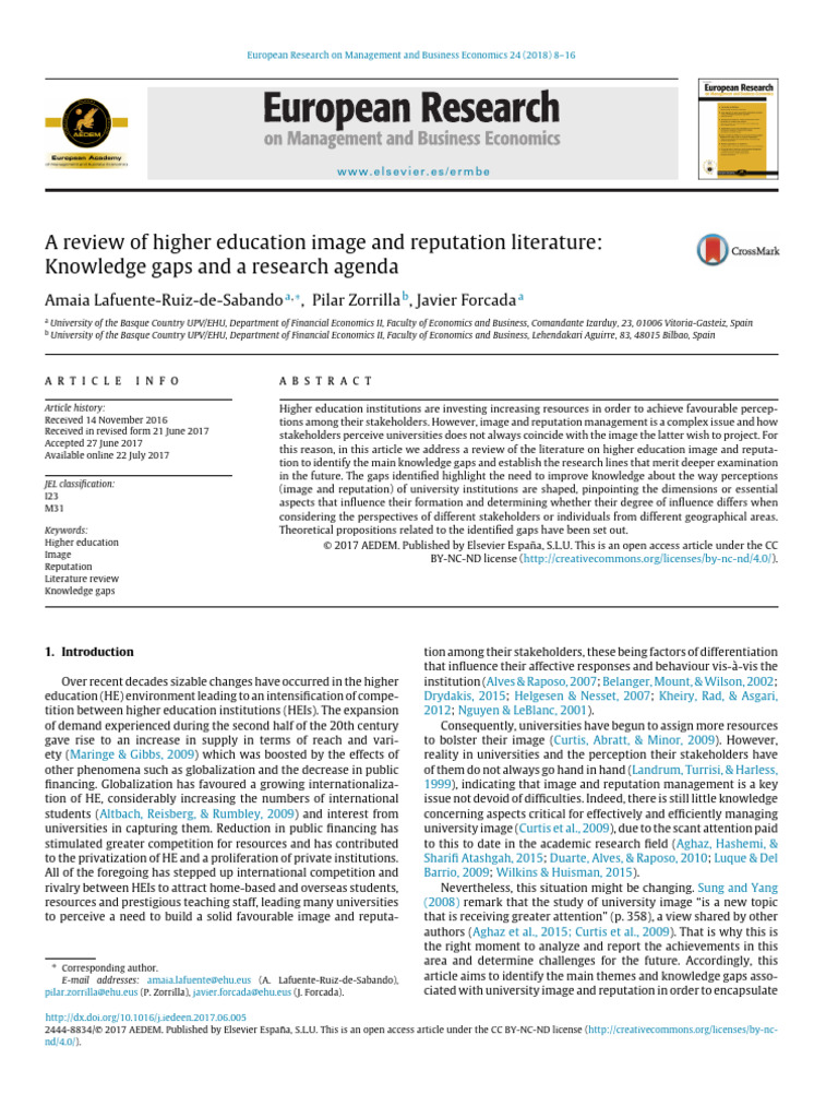 A Review of Higher Education Image and Reputation Literature ...