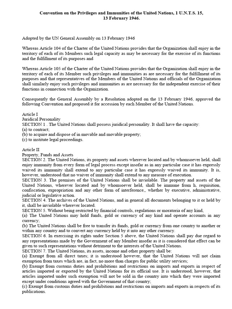 Privileges And Immunities Convention – ICWT