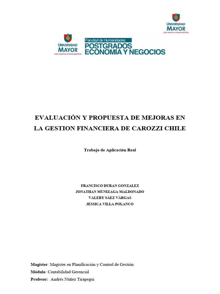 Mejora de Gestión Financiera en Carozzi | PDF | Business | Contabilidad
