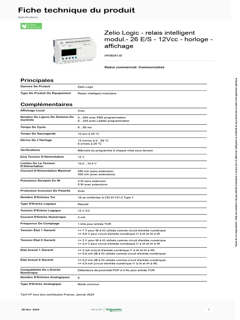 Relais Intelligent Zelio Logic SR3B261JD | PDF | Compatibilité ...