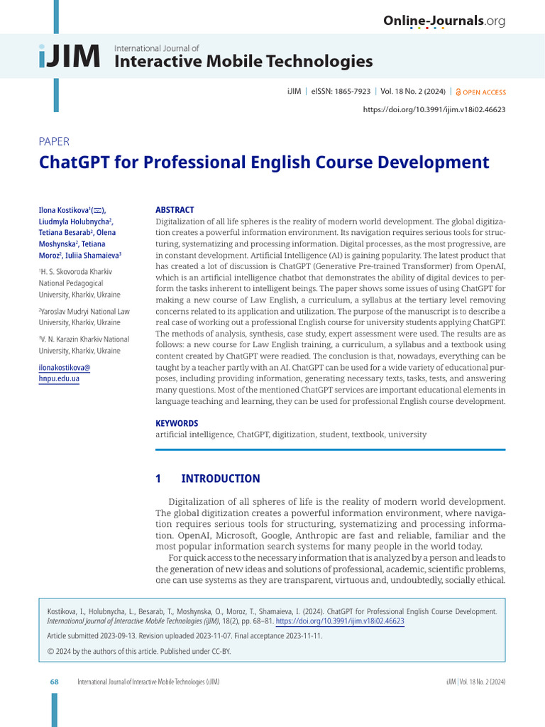 ChatGPT in Professional English Courses | PDF | Artificial Intelligence ...