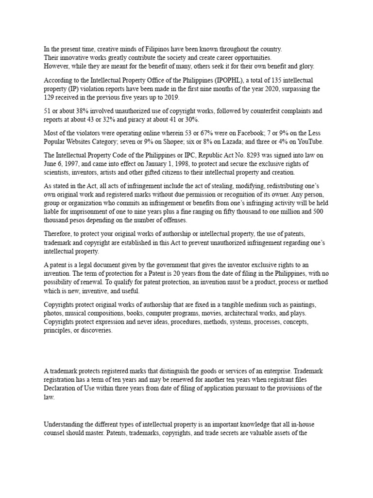 The Intellectual Property Code of The Philippines or IPC PDF