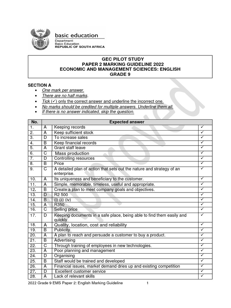 Grade 9 EMS Paper 2 Marking Guide | PDF | Employment | Overtime