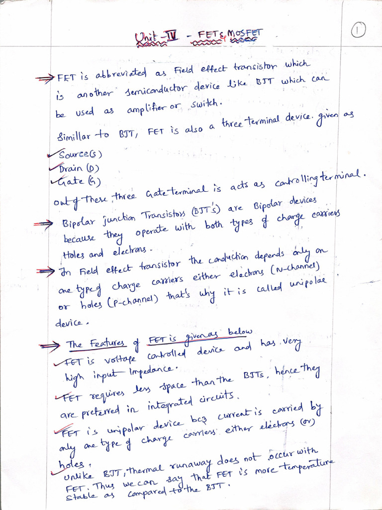 Edc Unit IV (Fet & Mosfet Notes - 0001 | PDF