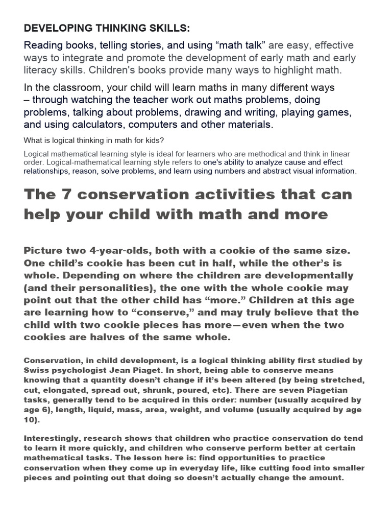 Early Math Skills Through Conservation Tasks | PDF | Mathematics ...