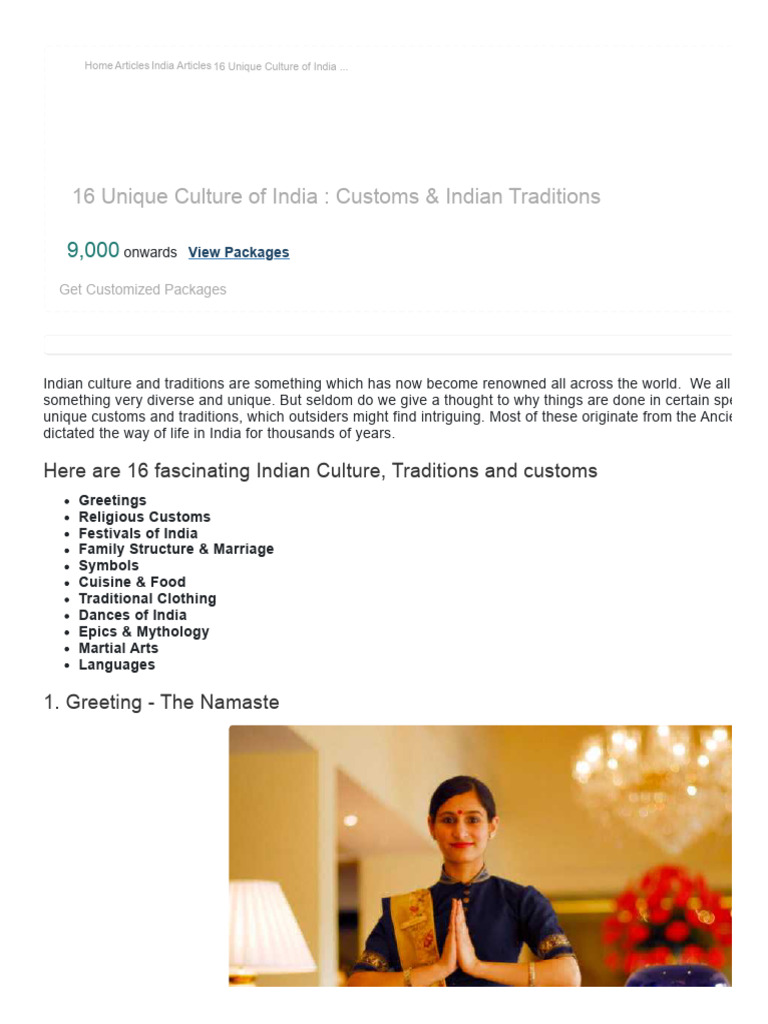 Indian Culture 16 Unique Culture Of India Customs Traditions Pdf