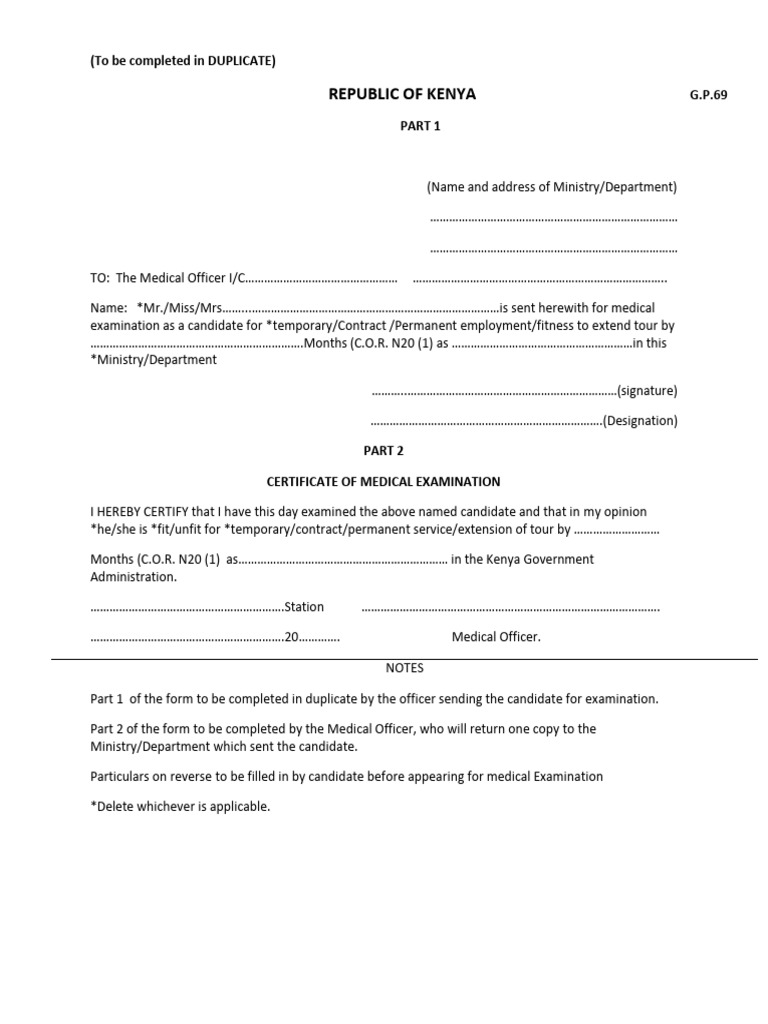 GP69 Medical Form for Employment in Kenya | PDF | Medical Specialties ...