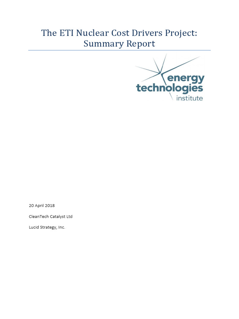 D7.3 ETI Nuclear Cost Drivers Summary Report - April 20 | PDF | Low ...